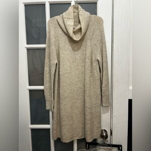 NEW! LOFT Oatmeal Beige Cowl Neck Sweater Dress Size Large